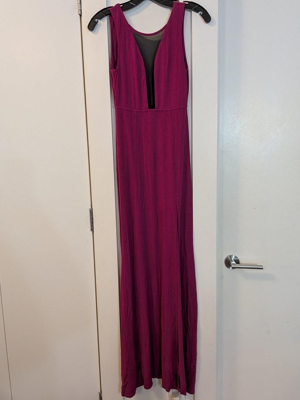 Signature8 Sleeveless Magenta Maxi Dress with Sheer V-Inset